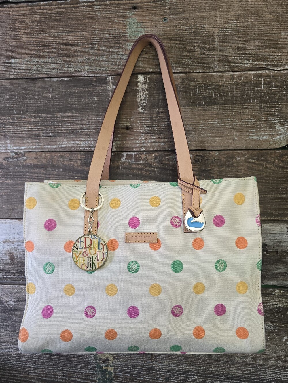 Dooney & Bourke Bubble Dot Tote Y2K Multicolor Charm Bag - Picture 2 of 16